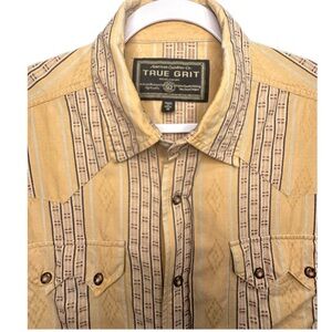TRUE GRIT Men’s Plaid Western Button Down Southwest Design size Medium Vintage